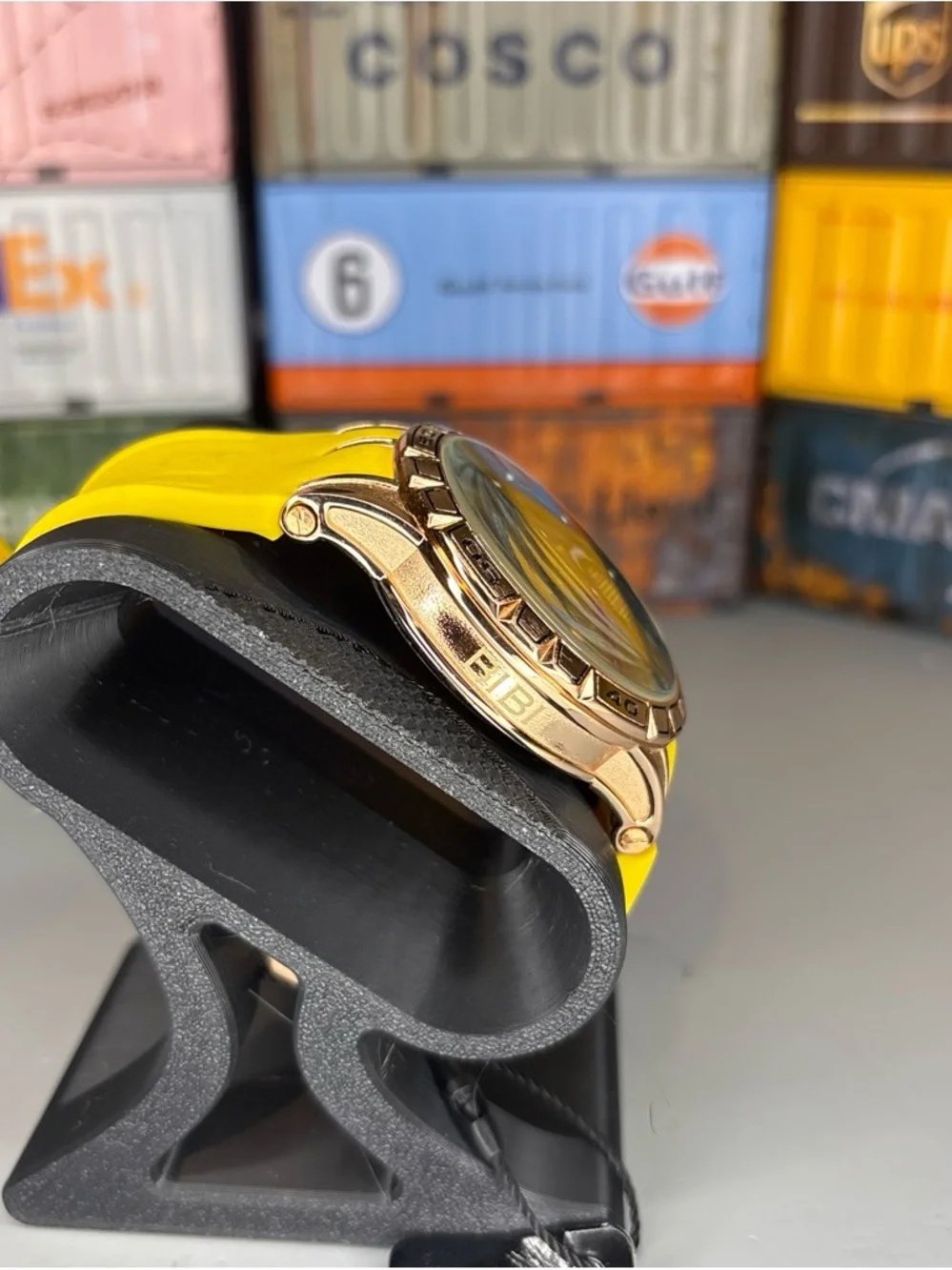 BiBi Automatic Men’s Skeleton Dial Watch with Yellow Strap and Rose Gold Case